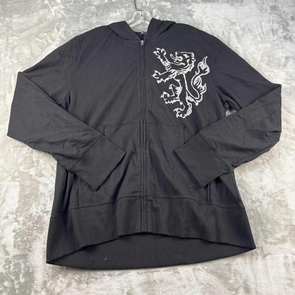 INC International Concepts Mens Black Gothic Skull Lion Zip Hoodie Rhinestone XL